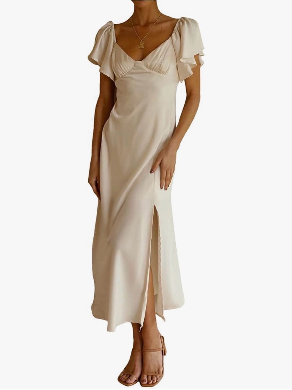 Phicia Womens Satin Butterfly Sleeve Dress Champagne Color- Size Small